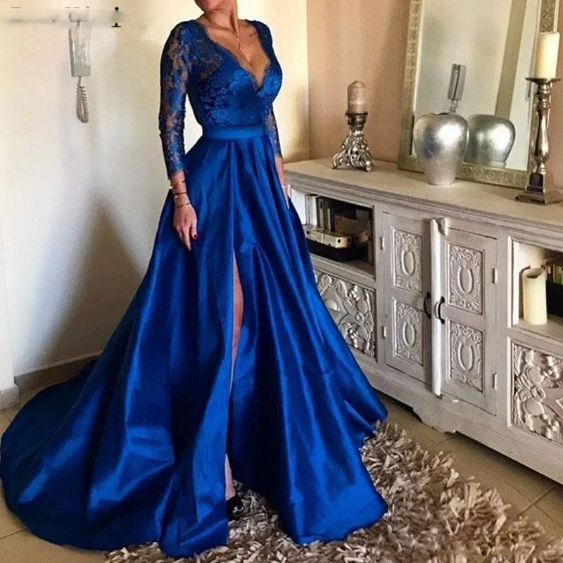 2022-deep-v-neck-woman-evening-dress-party-sexy-side-slit-fashion-printing-temperament-elegant-a-line-court-train-length-prom-dress