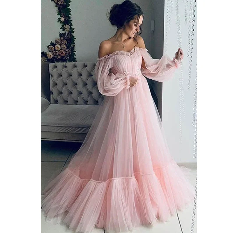 FashionSierra -  Long Sleeve Off The Shoulder Gauze Princess Prom Dresses