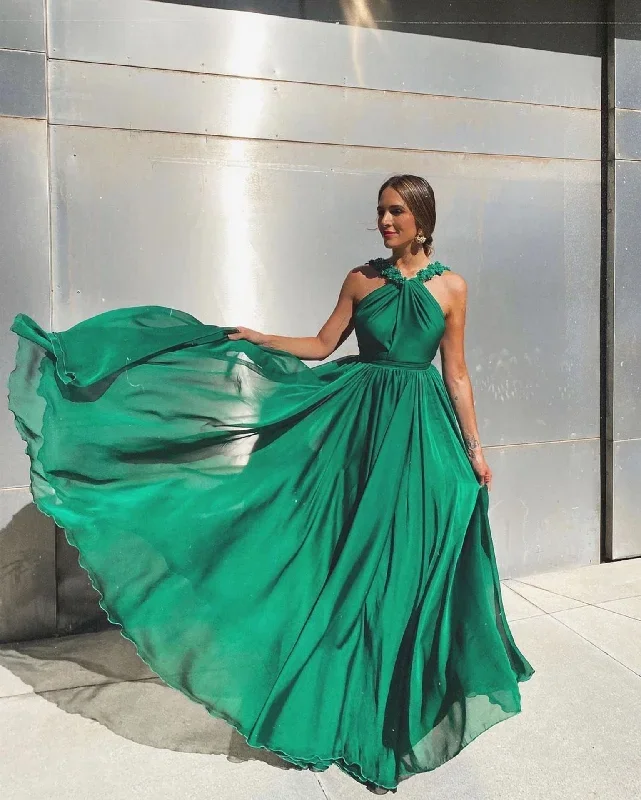 FashionSierra - Sexy Green Backless Sleeveless Cocktail Gowns A Line Backless Prom Dresses