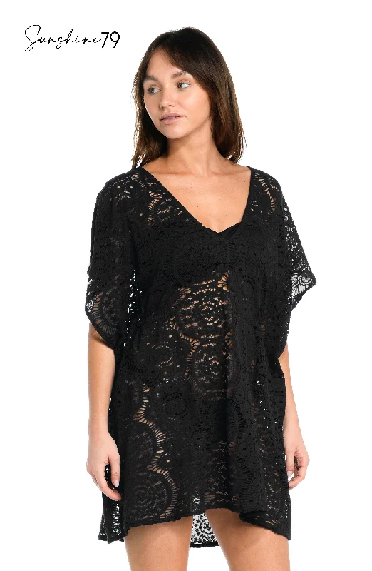 Sunshine 79 Chillin' Crochet V-Neck Caftan Cover Up - Black