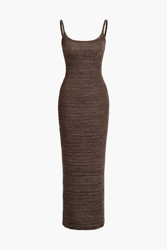 Faux Fur Knit Fitted Cami Maxi Dress