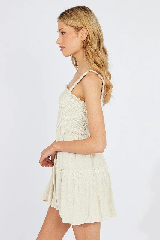 Beige Fit And Flare Dress Sleeveless Mini