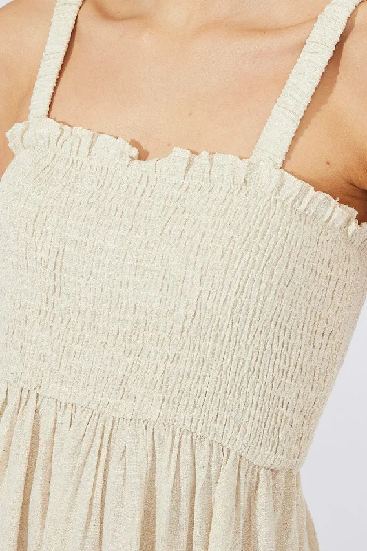 Beige Fit And Flare Dress Sleeveless Mini