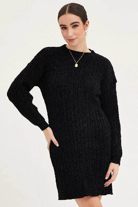 Black Dress Long Sleeve Mini Knit