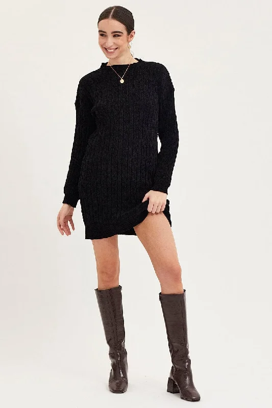 Black Dress Long Sleeve Mini Knit