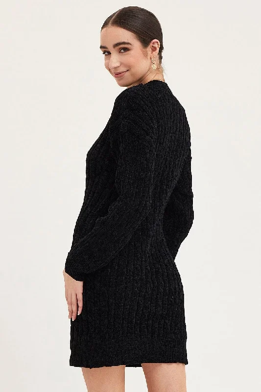 Black Dress Long Sleeve Mini Knit