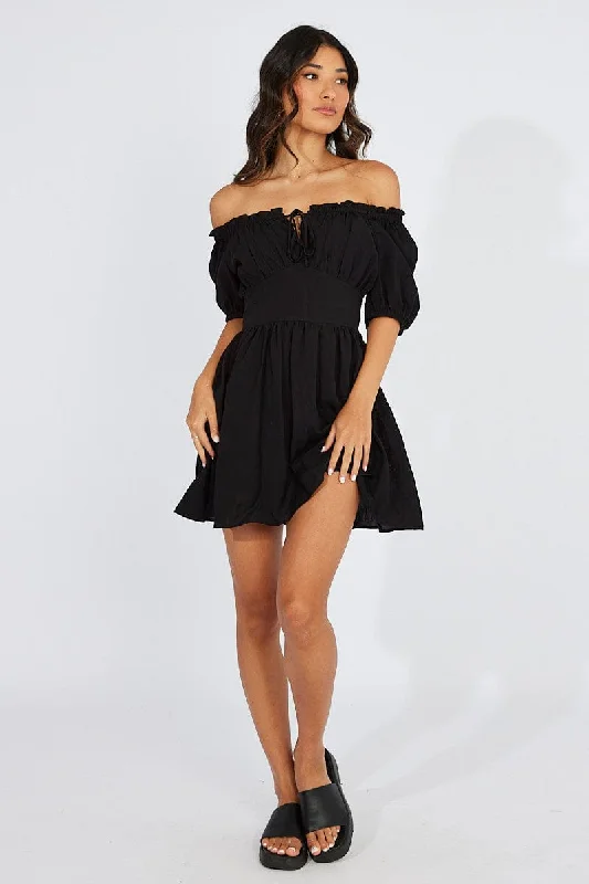 Black Fit And Flare Dress Corset Waist Mini