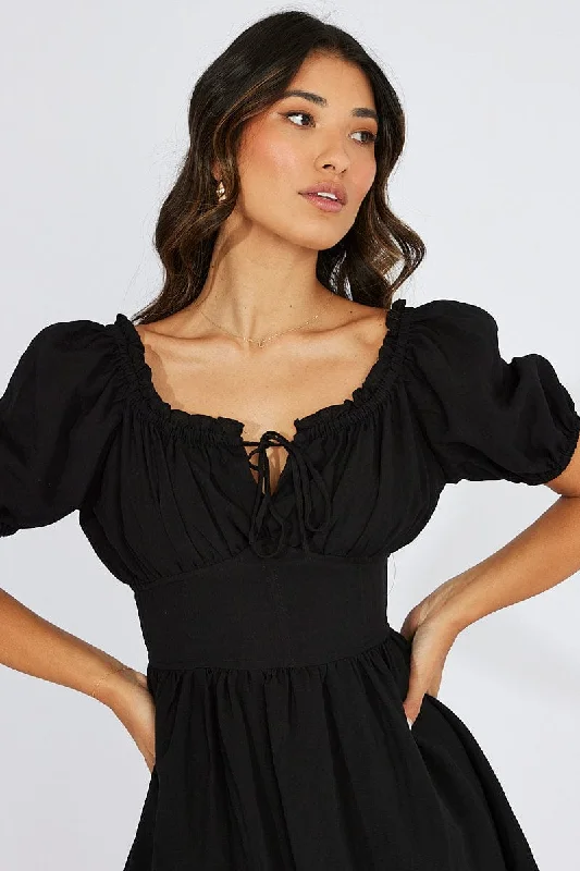 Black Fit And Flare Dress Corset Waist Mini