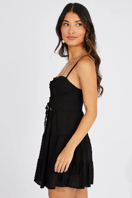 Black Fit And Flare Dress Strappy Mini