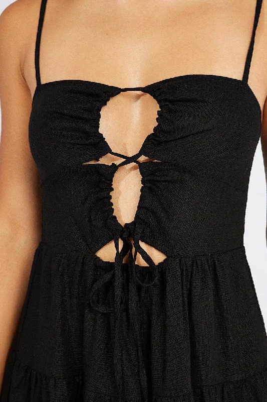 Black Fit And Flare Dress Strappy Mini