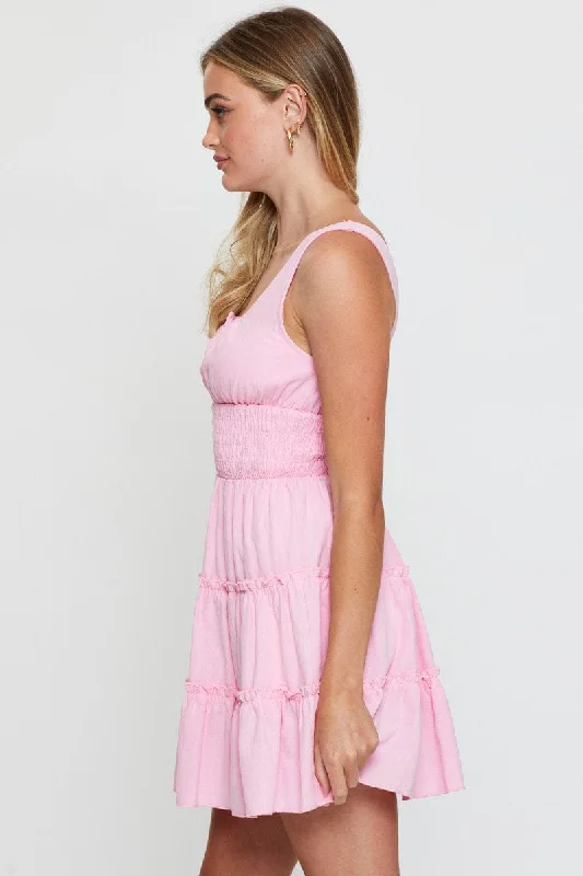 Pink A Line Dress Sleeveless Mini