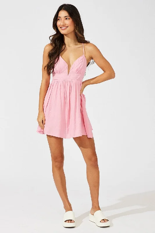 Pink Fit And Flare Dress Sleeveless Mini