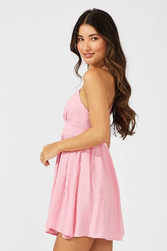 Pink Fit And Flare Dress Sleeveless Mini