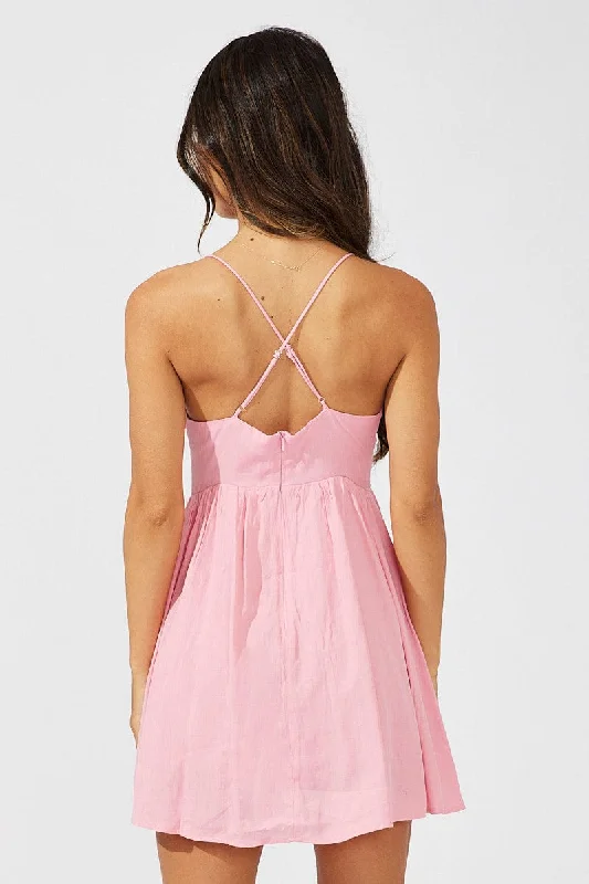 Pink Fit And Flare Dress Sleeveless Mini