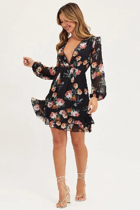 Print Dress Long Sleeve Mini