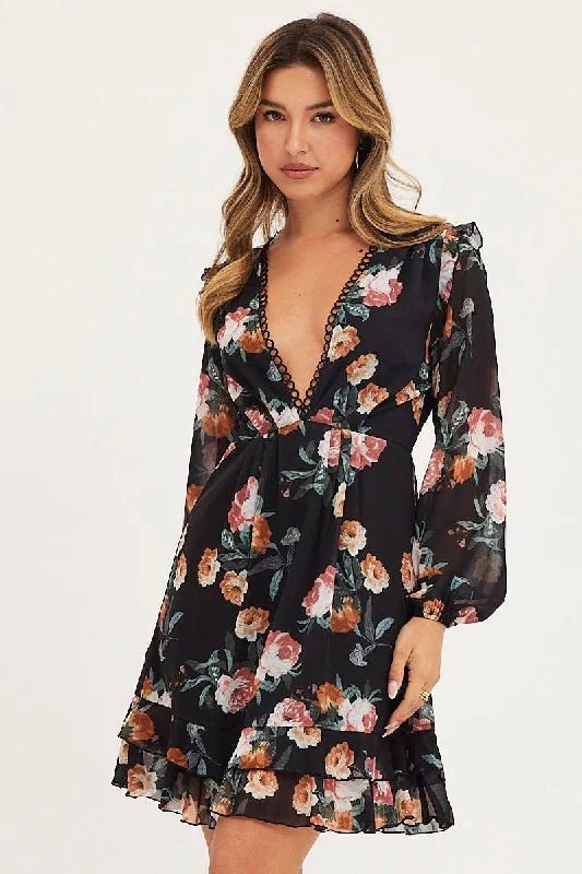 Print Dress Long Sleeve Mini