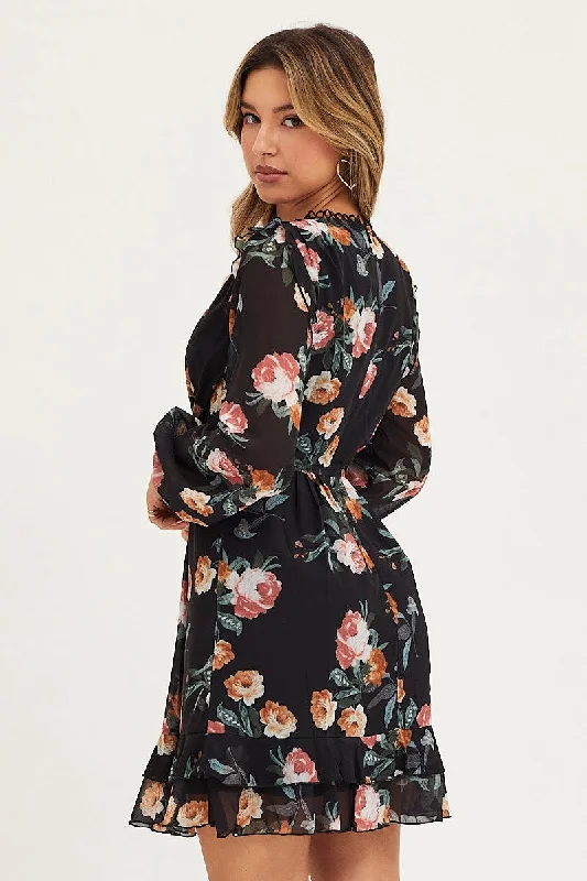 Print Dress Long Sleeve Mini