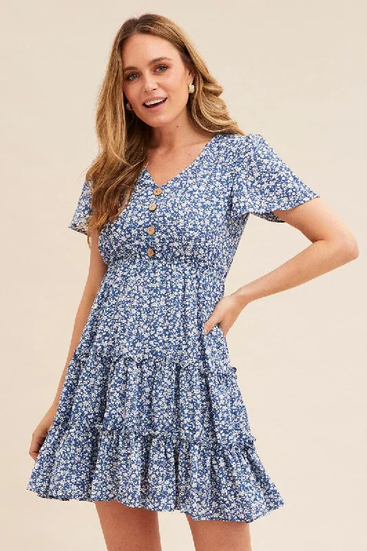 Print Short Sleeve Mini Skater Dress