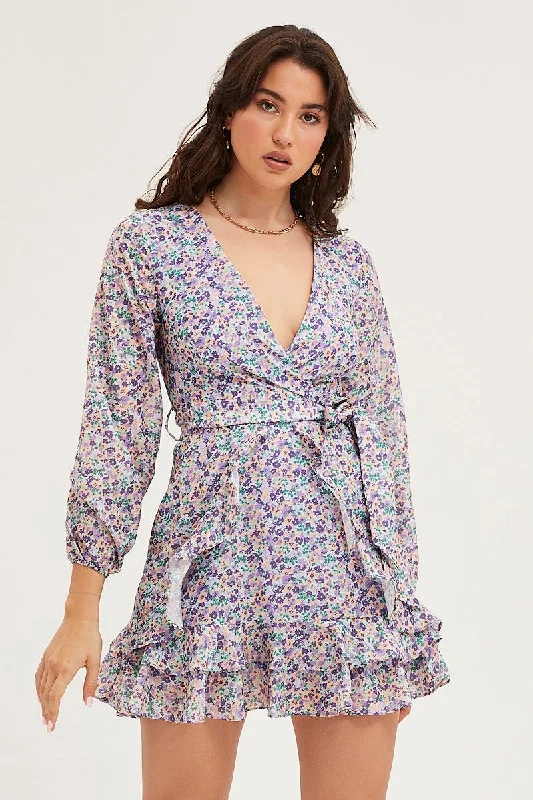 Print Skater Dress Long Sleeve Mini