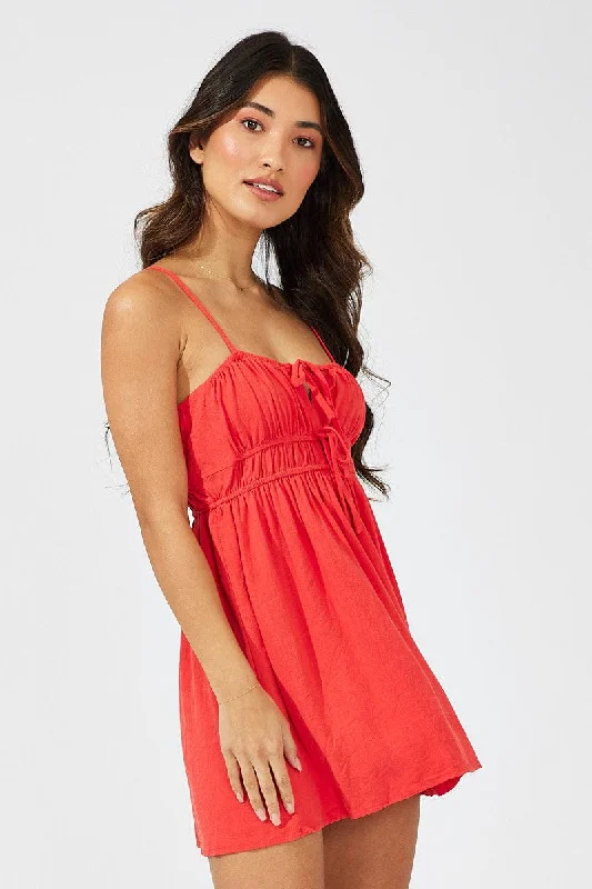 Red Fit And Flare Dress Sleeveless Mini