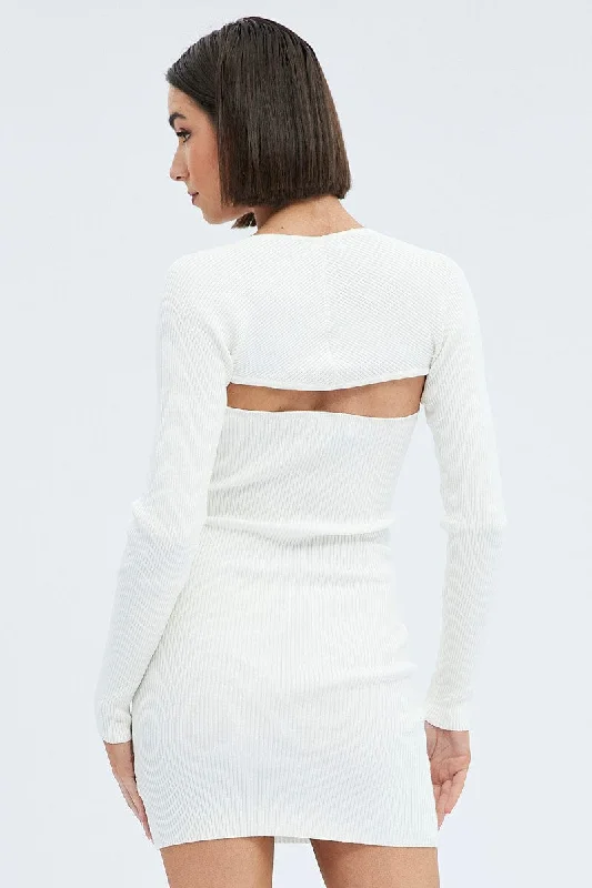 White Dress & Shrug Set Long Sleeve Strapless Mini Knit