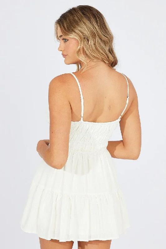 White Fit And Flare Dress Sleeveless Mini