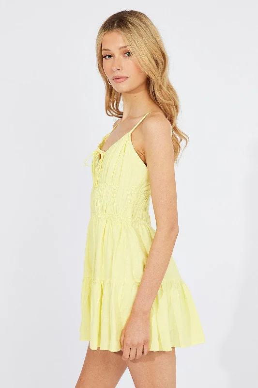 Yellow Fit And Flare Dress Sleeveless Mini