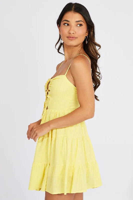 Yellow Fit And Flare Dress Strappy Mini