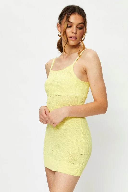 Yellow Knit Dress Sleeveless Mini