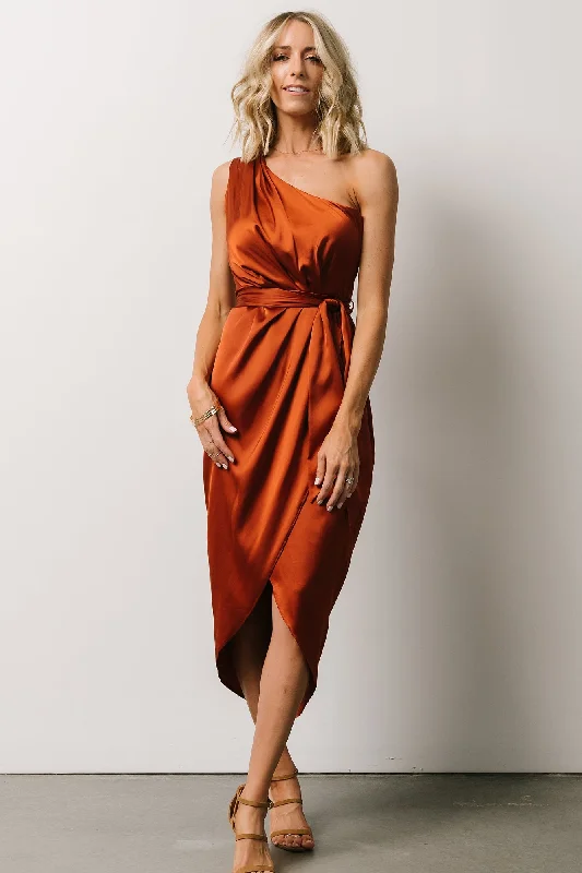 Celia One Shoulder Midi Dress | Rust