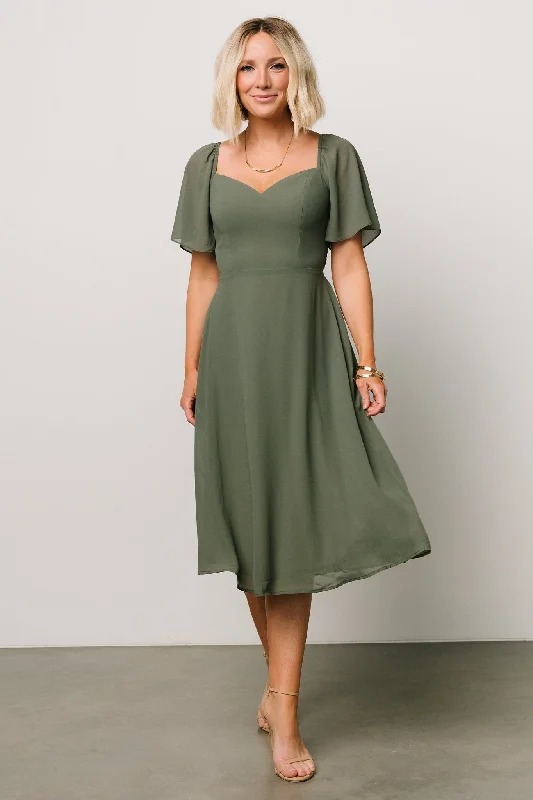 Colette Sweetheart Midi Dress | Dark Sage