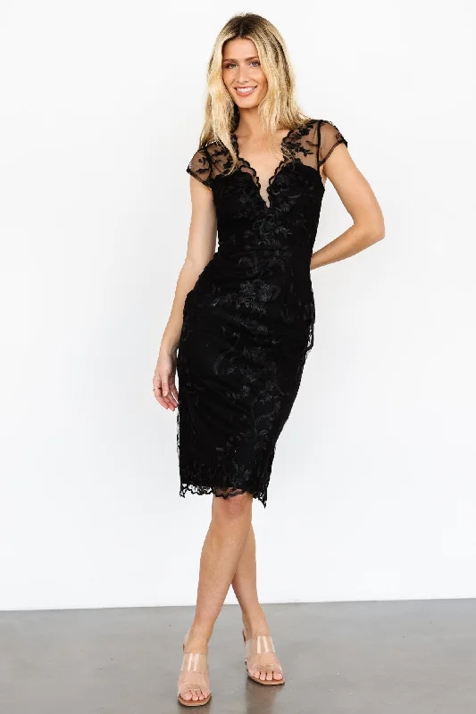 Delphine Applique Midi Dress | Black