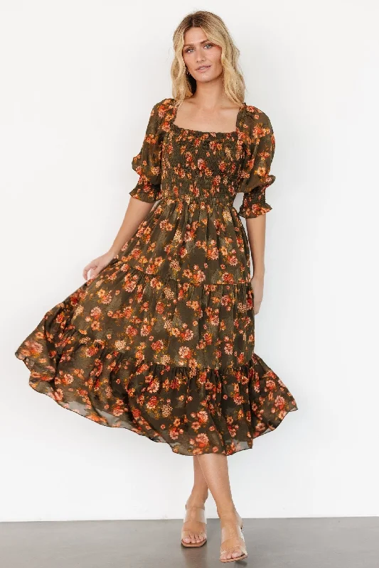 Fabian Jacquard Midi Dress | Olive Floral