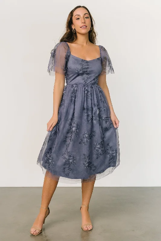 Gwyneth Tulle Midi Dress | Slate Blue Multi