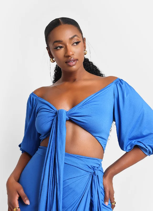 Ariana Tie Front Crop Top - Cobalt