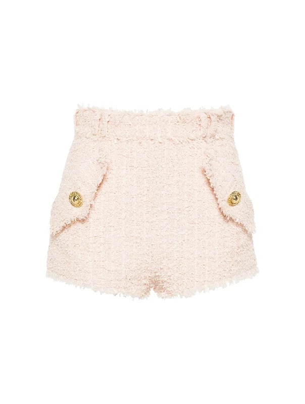 tweed Chain-buttons shorts