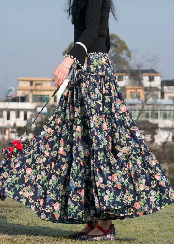 beautiful-blue-wrinkled-print-high-waist-patchwork-cotton-skirts-fall