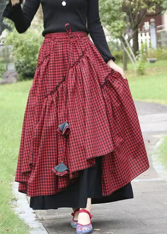 beautiful-green-asymmetrical-plaid-patchwork-tie-waist-long-skirts-fall