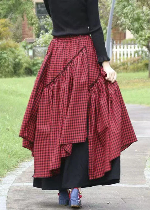 beautiful-green-asymmetrical-plaid-patchwork-tie-waist-long-skirts-fall