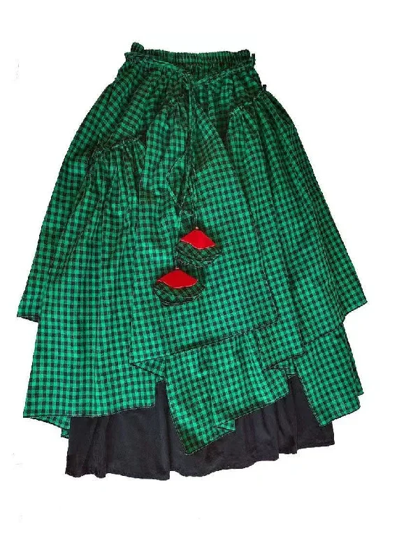 beautiful-green-asymmetrical-plaid-patchwork-tie-waist-long-skirts-fall