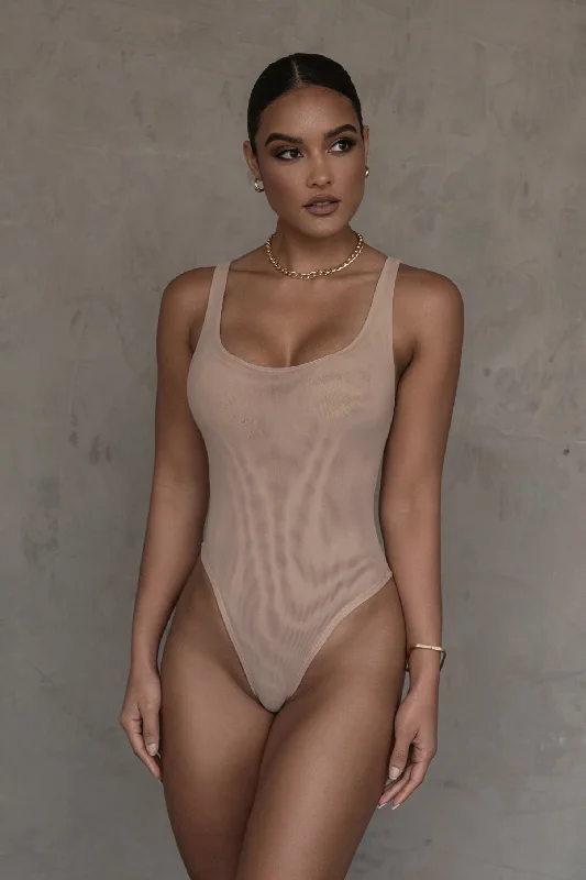 Beige Mesh Essentials Tank Bodysuit Undergarment