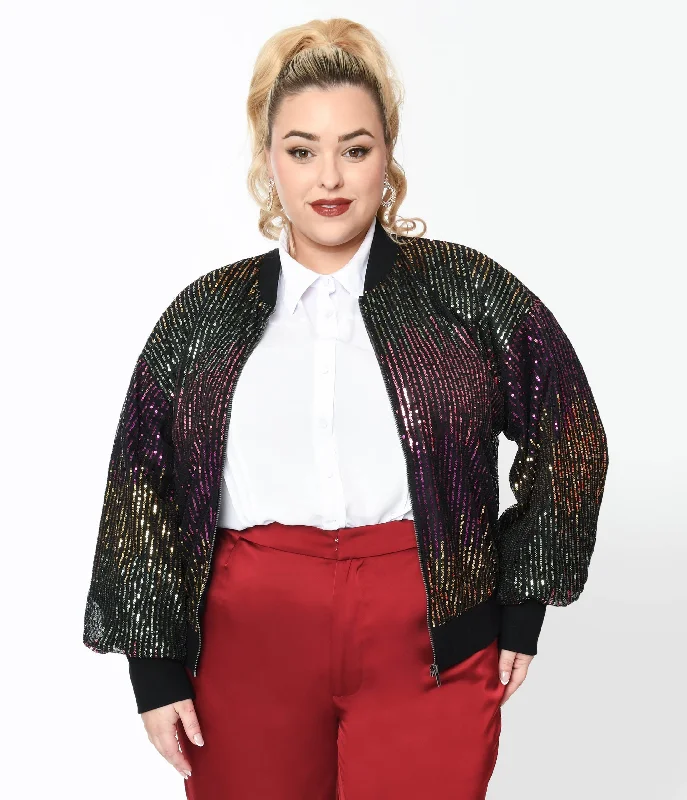 Black & Multicolor Sequin Bomber Jacket