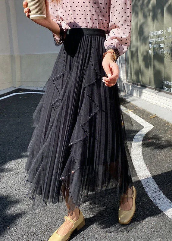 black-patchwork-tulle-skirts-nail-bead-asymmetrical-spring