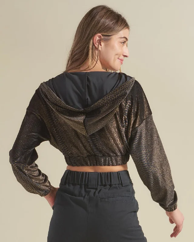 black-snakeskin-hooded-velvet-crop-jacket