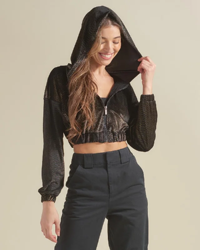 black-snakeskin-hooded-velvet-crop-jacket