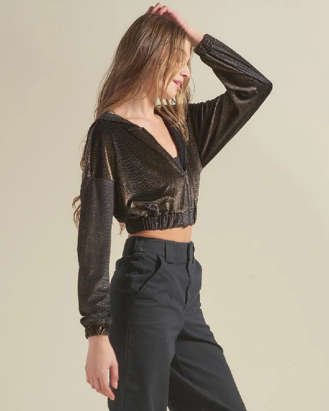 black-snakeskin-hooded-velvet-crop-jacket