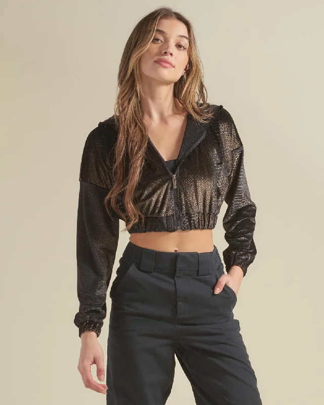 black-snakeskin-hooded-velvet-crop-jacket