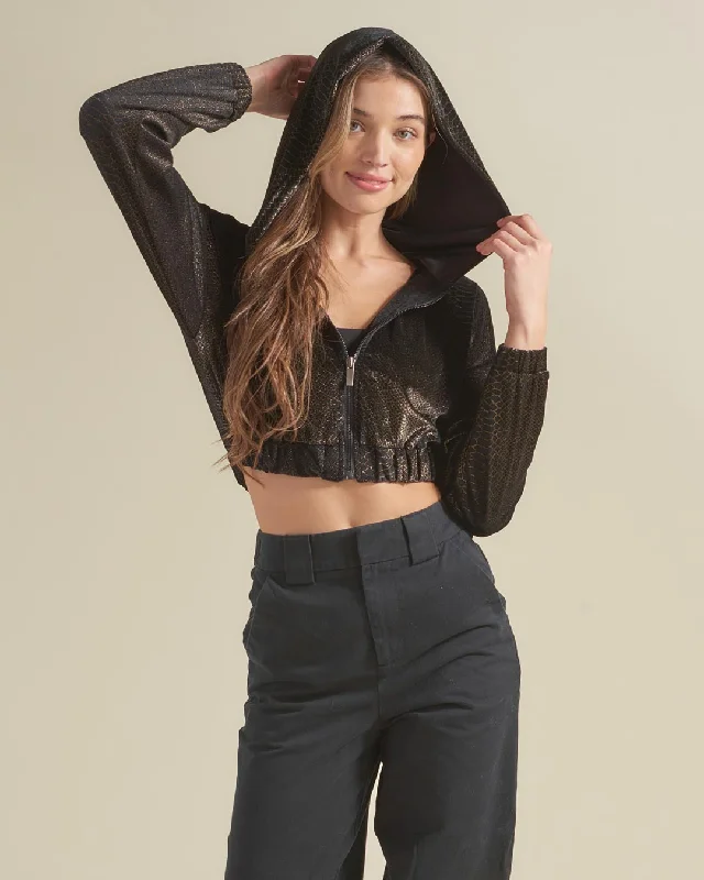 black-snakeskin-hooded-velvet-crop-jacket