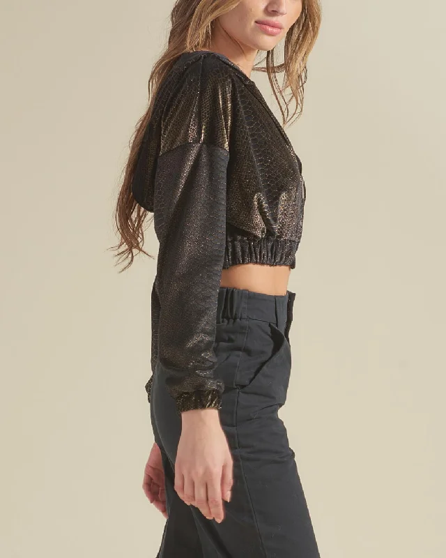 black-snakeskin-hooded-velvet-crop-jacket