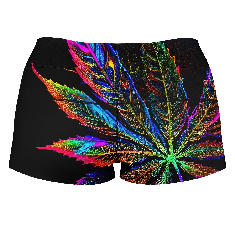 blacklight-weed-high-waisted-womens-shorts